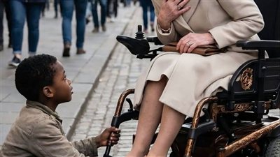 الفتى الأسود الفقير سأل المليونيرة المشلۏلة: سيدتي… أقدر أساعدك